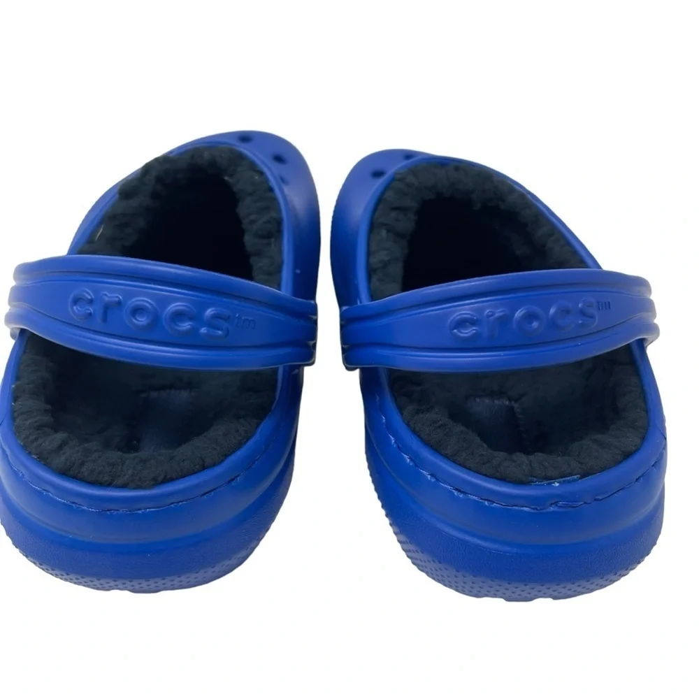 Crocs little boys Size 12 Classic comfy fur Lined Clog Sandals Blue Excellent